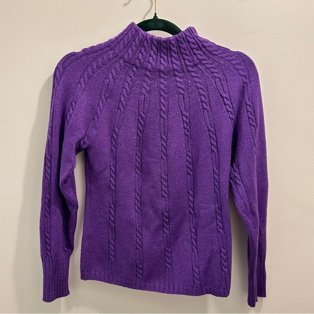 Escada Wool Sweater 36 6 Purple Metallic cable knit mock neck - Picture 10 of 10
